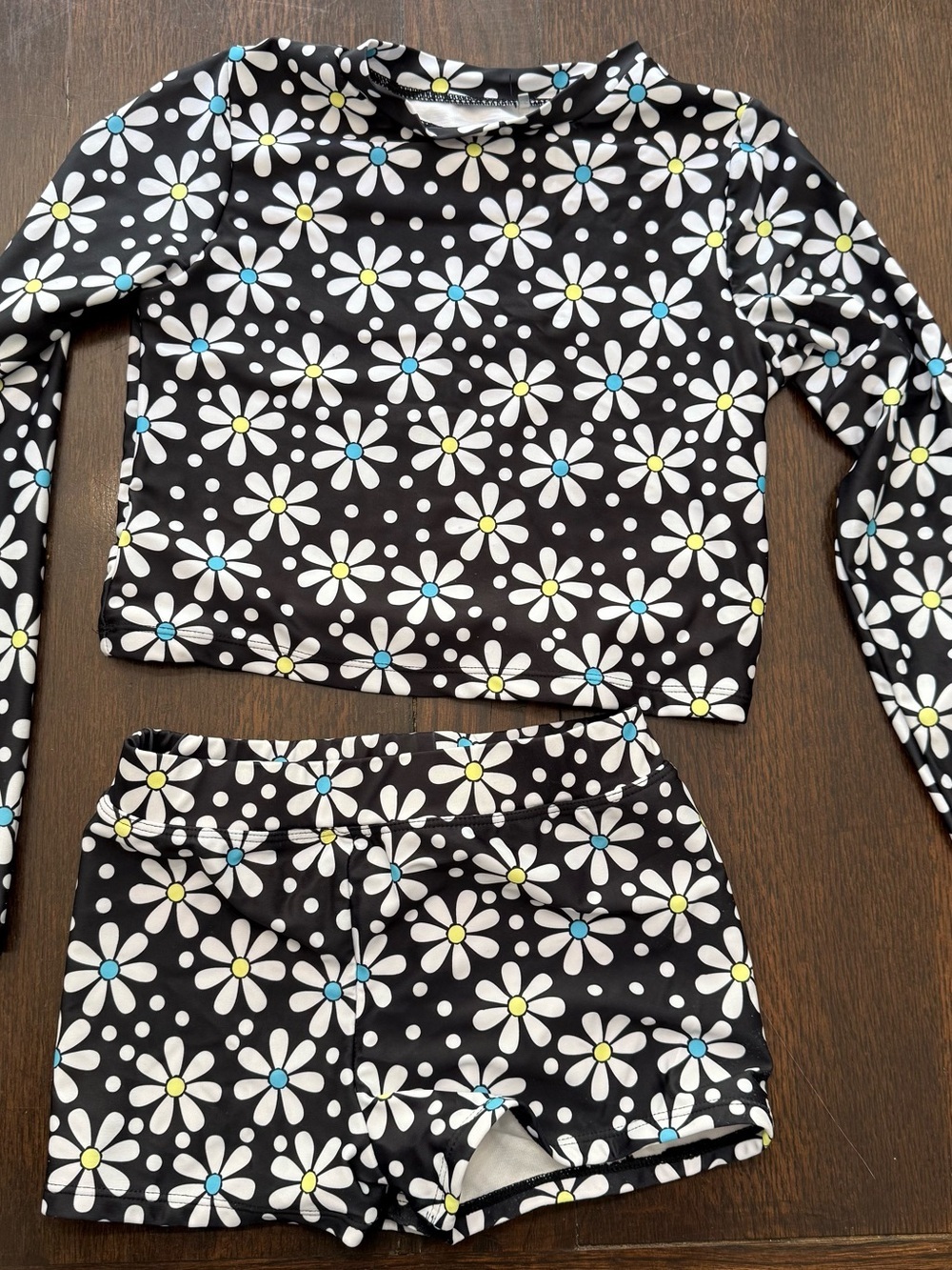 NWOT Banana Boat  Black White Daisy Print Kids Rashguard 3 Pc Set Blue Accent - Picture 2 of 10